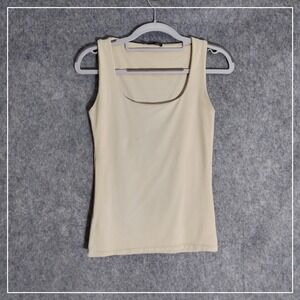 Zara Women Tank Top S Beige Minimalist Square Neck Sleeveless Stretch Basic